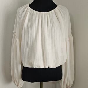 EUC ASTR THE LABEL Women's Cream Puffy Sleeves Bubble Hem Boho Crop Top M
